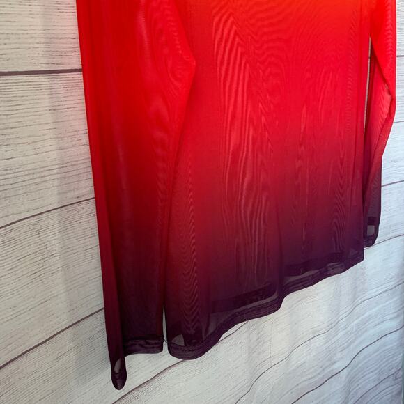 Kate Kasin Orange and Purple Ombre Sheer Mesh Long Sleeve Shirt Rave Swim Cover - Picture 14 of 16